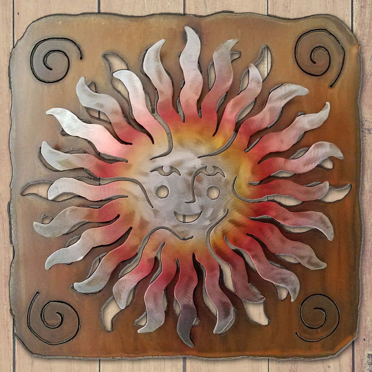 20in Spritely Sun Face Framed 3d Metal Wall Art 165382